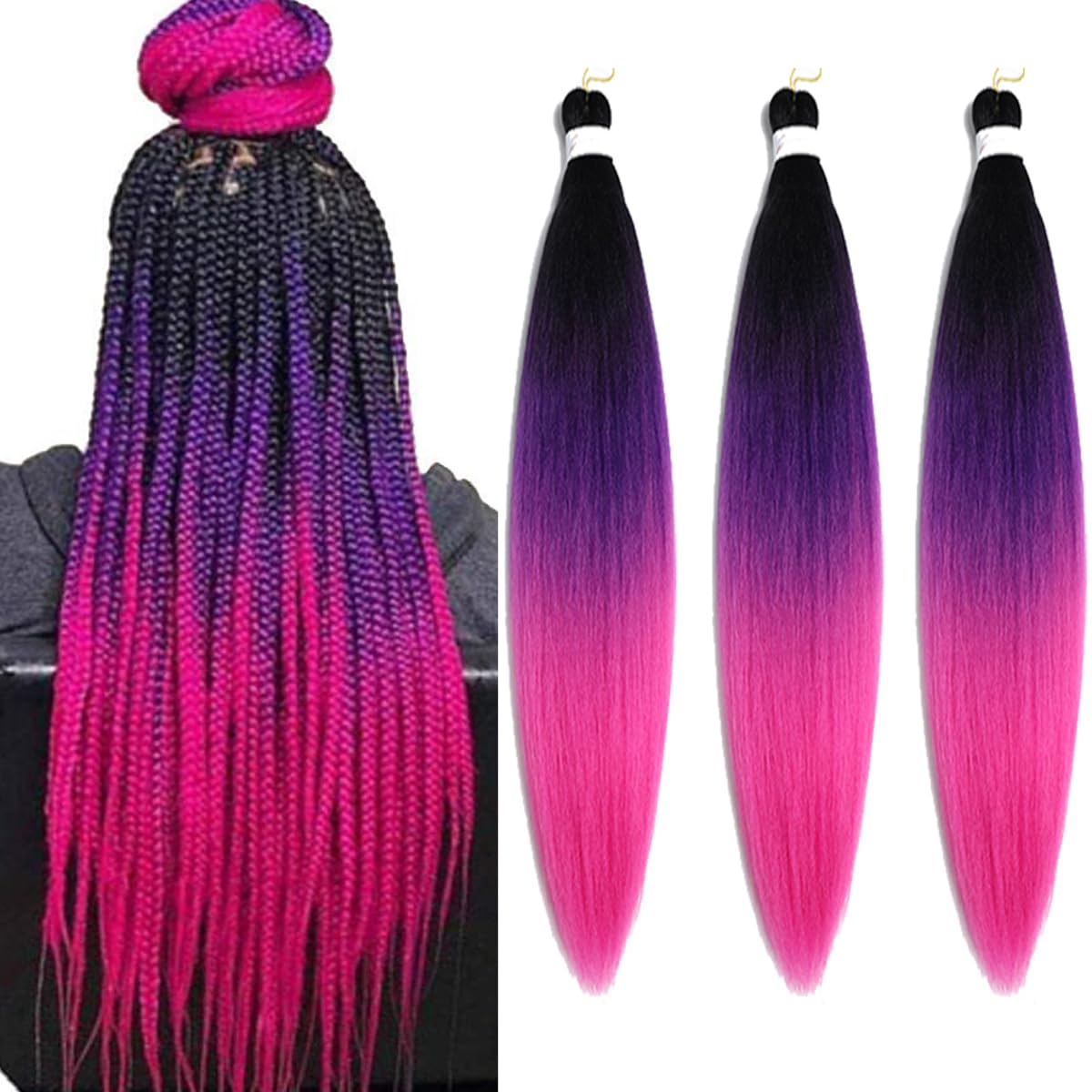 Braiding Hair Pre Stretched 30 Inch Ombre Braiding Hair 3packs Professional Crochet Hair Extensions Yaki Straight High Temperature Synthetic Fiber for