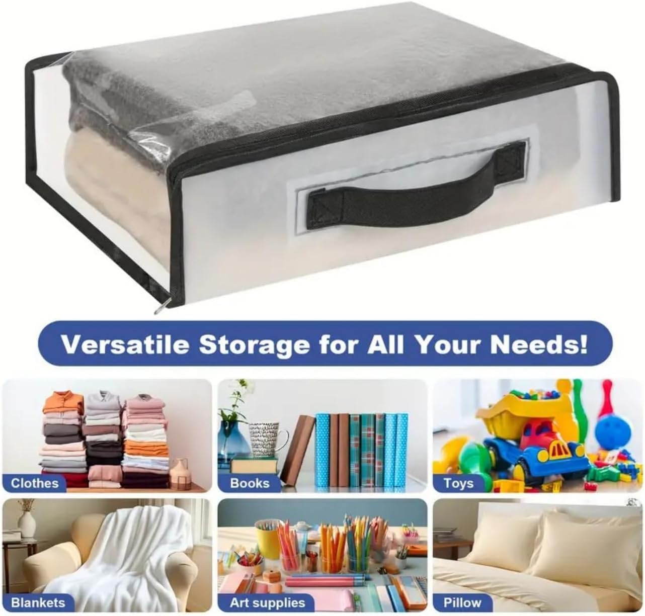 6 Pcs （16 * 12 * 4 Inch）Clear Sheet Storage Bags with Zipper, Plastic Sweater Storage Bins for Clothing