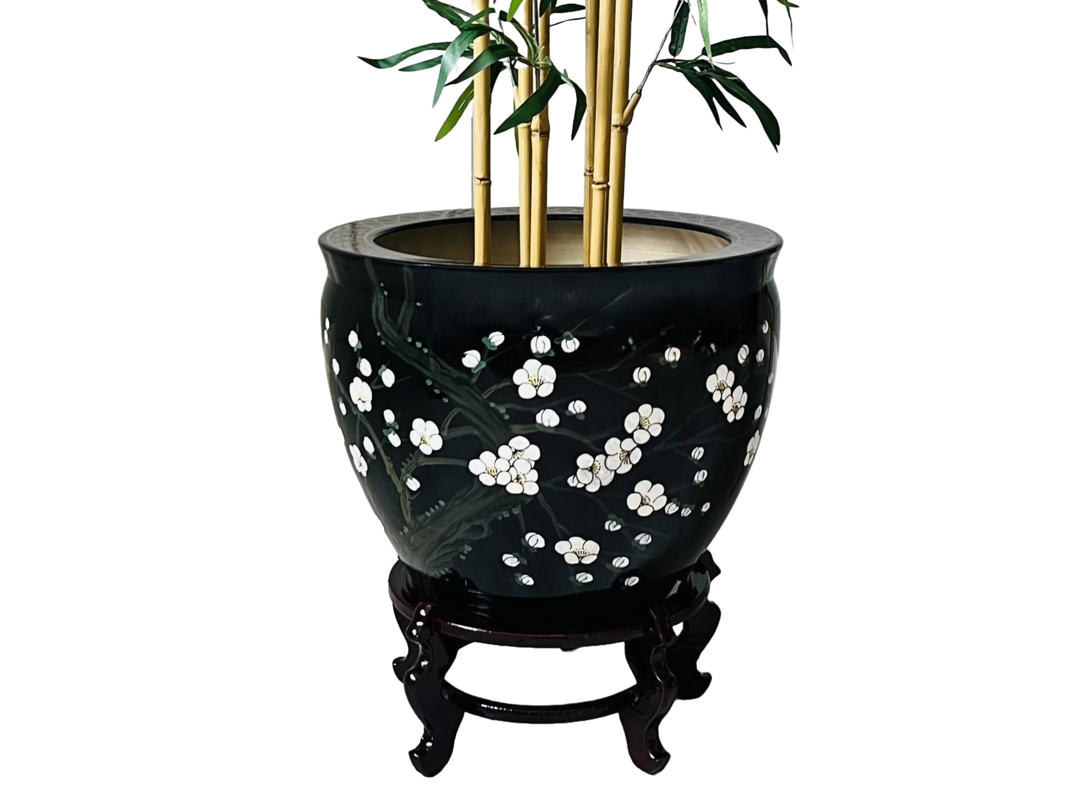 China warehouse direct Oriental Blossom Plant Pot Fishbowl with Stand, Hand Painted Urn Planter Chinese Furniture