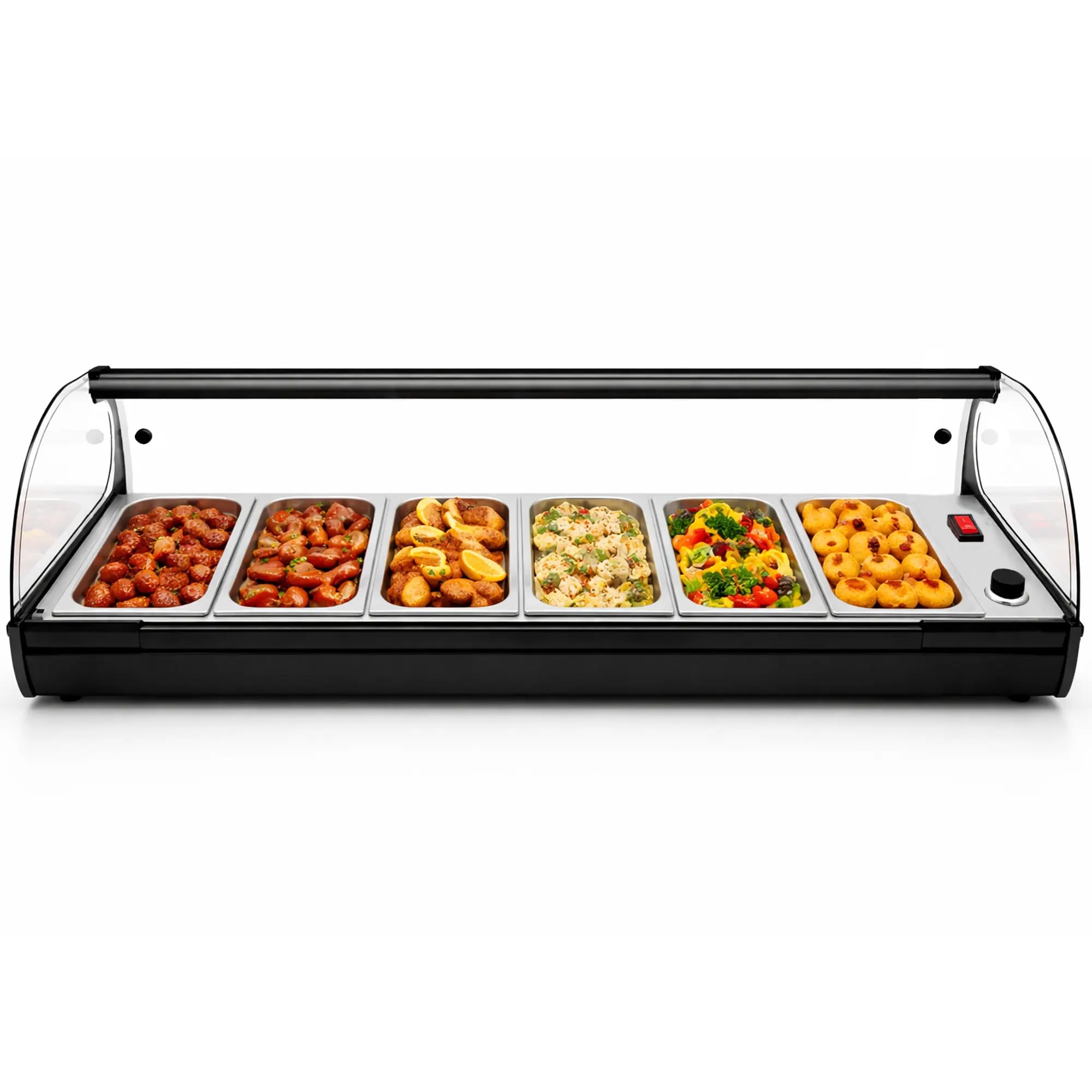 WORLDMAI x SAYL Heizvitrine für Deckel, 119 x 40 cm und 6 GN 1/3 Eimer für Gastronomie. Professioneller Tischaufsteller für Wasserbad, ohne LED-Beleuchtung, für Bar und Restaurant.