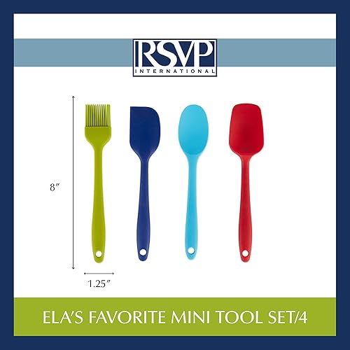 Miniatura 8 de RSVP International Ela Collection - Juego de 4 piezas de acero recubierto de silicona, cuchara, espátula y cepillo, varios colores
