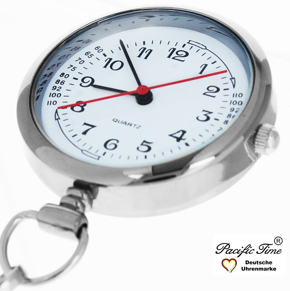 Pacific Time Krankenschwesteruhr Schwesternuhr Krankenpflegeuhr Kitteluhr Pflegeuhr Tachymeter Analog Quarz (weiß) 20655