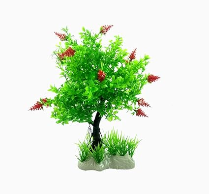JAINSONS PET PRODUCTS? Plastic and Ceramic Base Artificial Plant for Fish Tank Aquarium Decoration (Pink and Green)