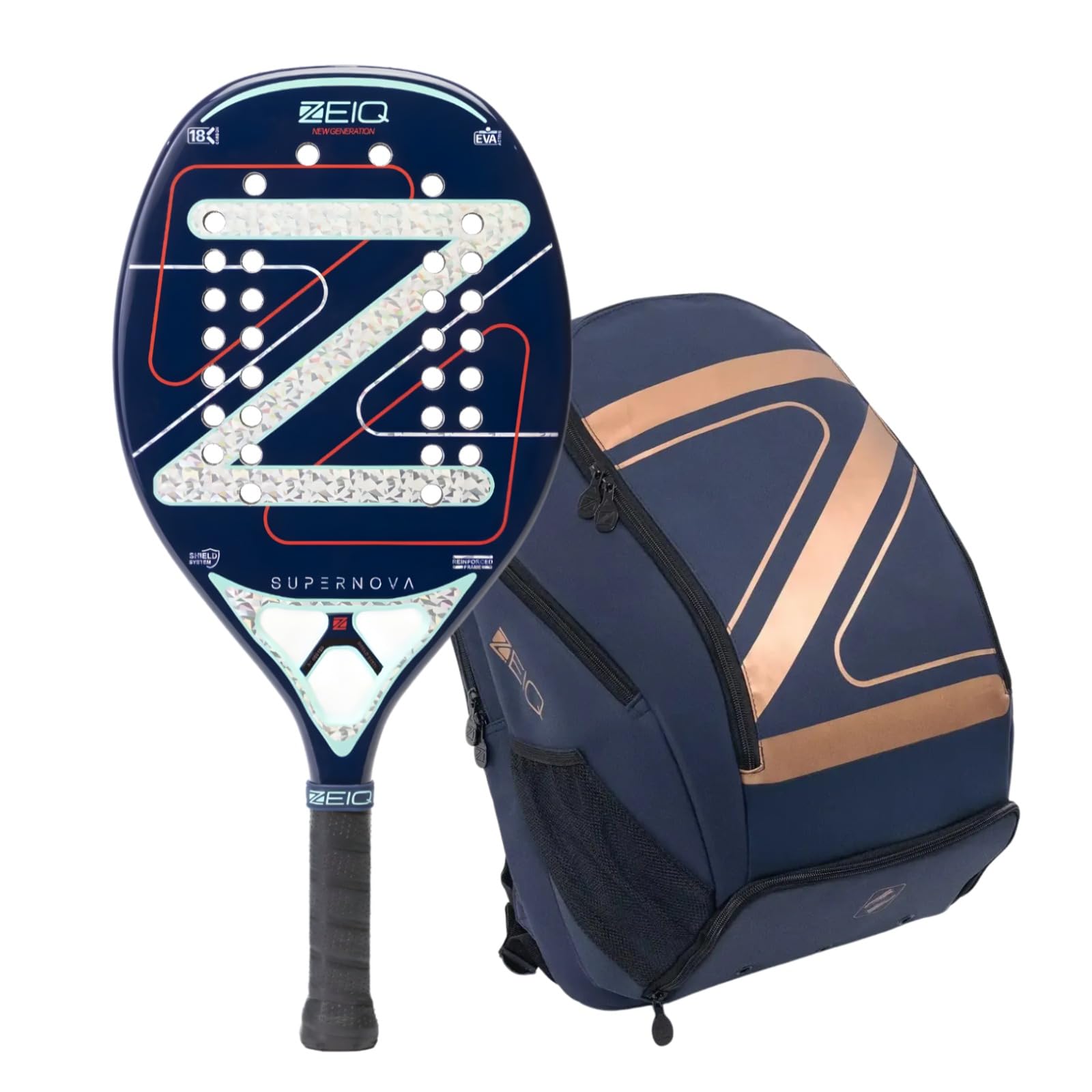 Raquete Beach Tennis Supernova Carbono 18K + Mochila Zeiq Pro Azul