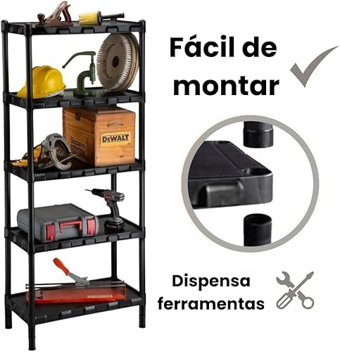 Estante Modular 5 Prateleiras Preta - Organize Casa, Escritório, e Área de Serviço