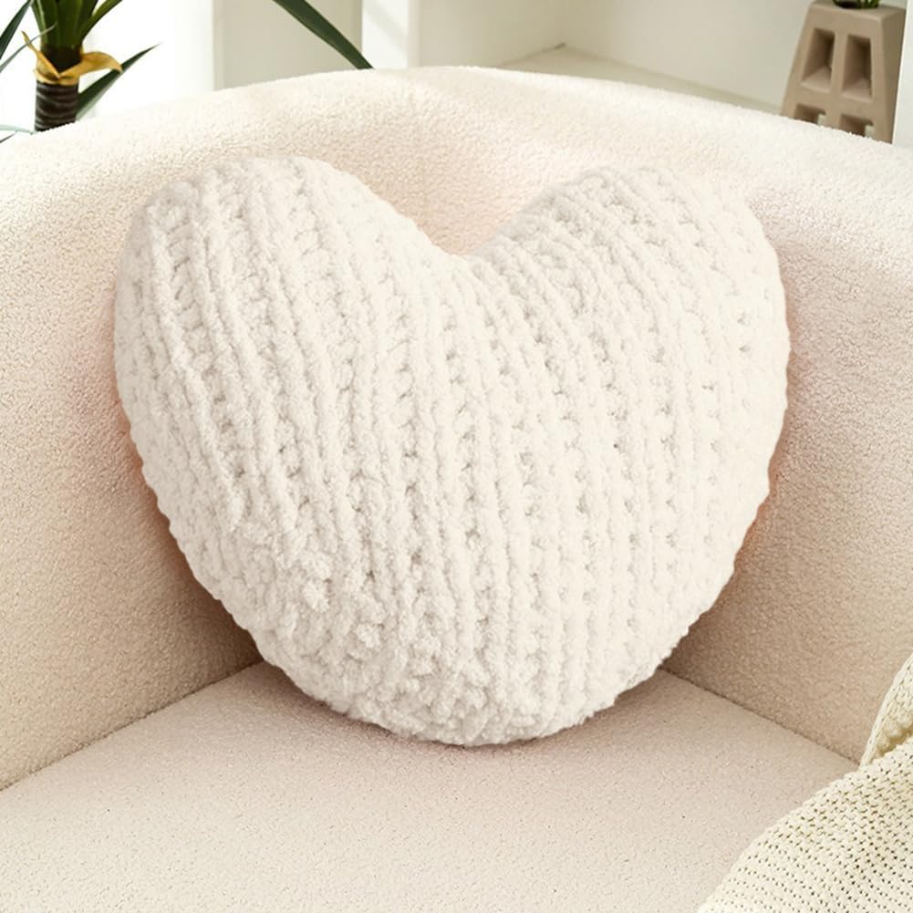 GUAKK Knitted Heart Shaped Throw Pillow - Soft Fluffy Decorative Cushion for Sofa, Bed & Chair, Romantic Heart Cushion Home Decor, Wedding Gift for Valentine's Day 17.72×14.96×3.94 inch (white)