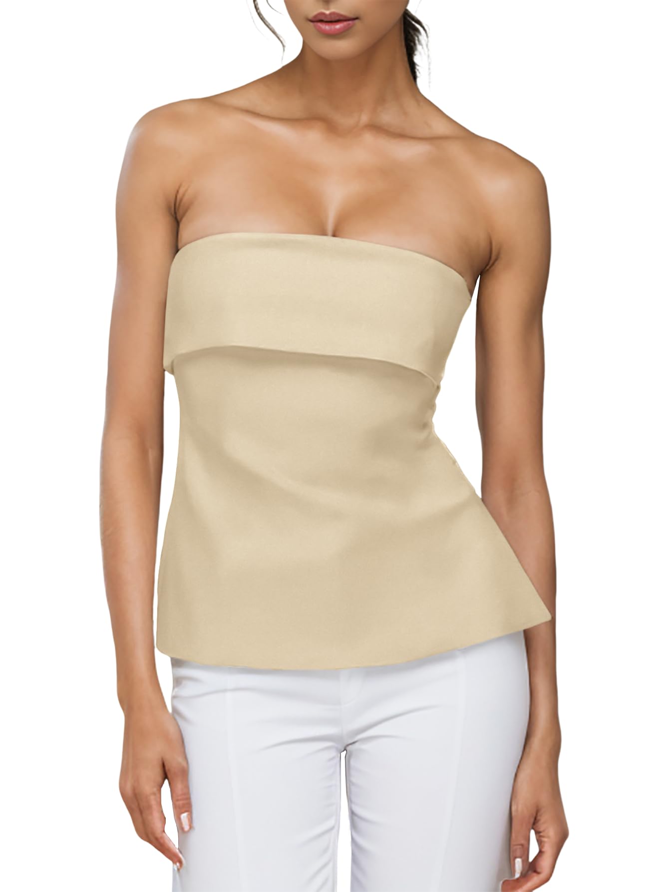 laotepo Strapless Tube Top for Women Backless Bandeau Top Sexy Trendy Off Shoulder Side Split Summer Bustier Tops-picture-19