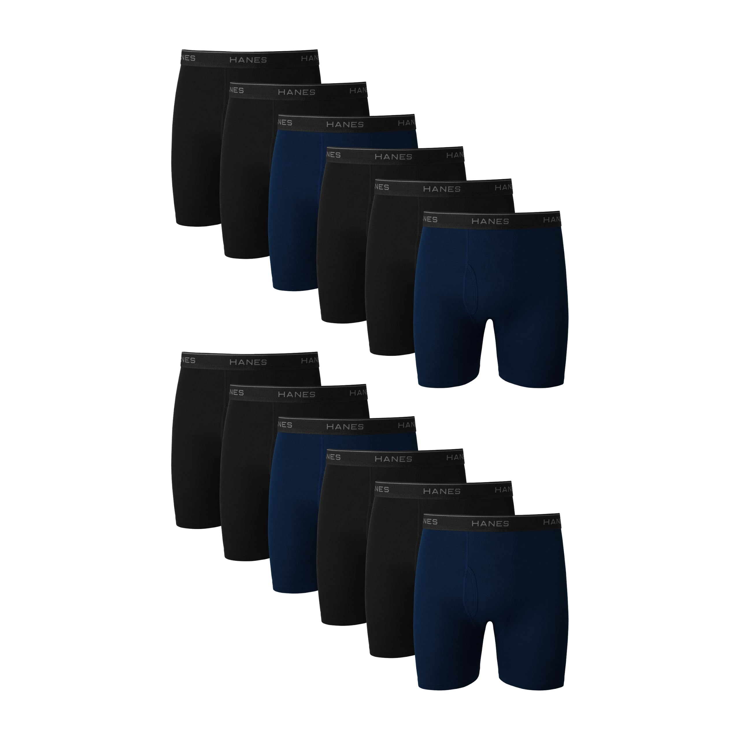 Hanes mens Underwear Boxer Briefs Pack, Cool & Breathable Cotton Moisture-wicking Underwear for Men, No Ride Up X-Large Navy/Black - 12 Pack