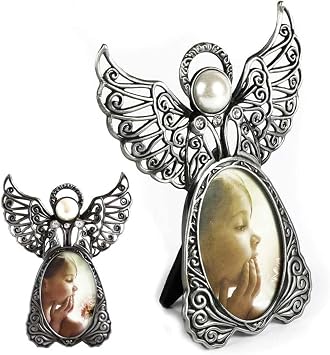 KoDeer Vintage Photo Frame, 2x3 Vintage Metal Picture Frame, Desktop Angel Wings Photo Frame Silver