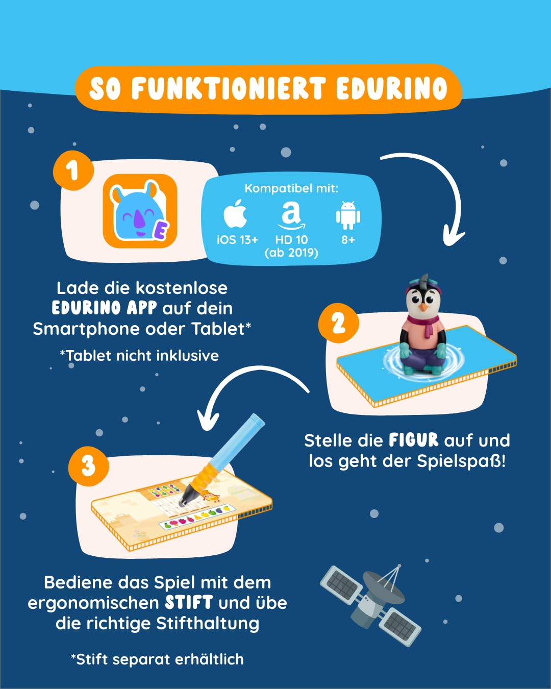 Edurino Figur Ollie Aufmerksamkeit & Konzentration ab 4 Jahren inkl. App | Innovatives und digitales Lernspiel | Aufmerksamkeit aufrechterhalten | Zuhören & Beobachten | Konzentration & Gehirntraining