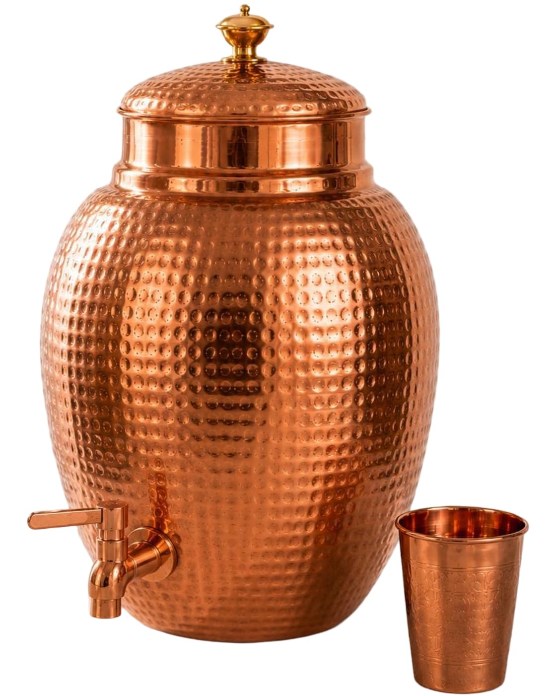 Hammered Pure Copper Water Dispenser with Spigot, Apple Tanki Style, 8 Liter Capacity | Handcrafted Copper Water Storage Barrel with Lid & Copper Cup | Water Tank for Home, Kitchen & Office-image-25