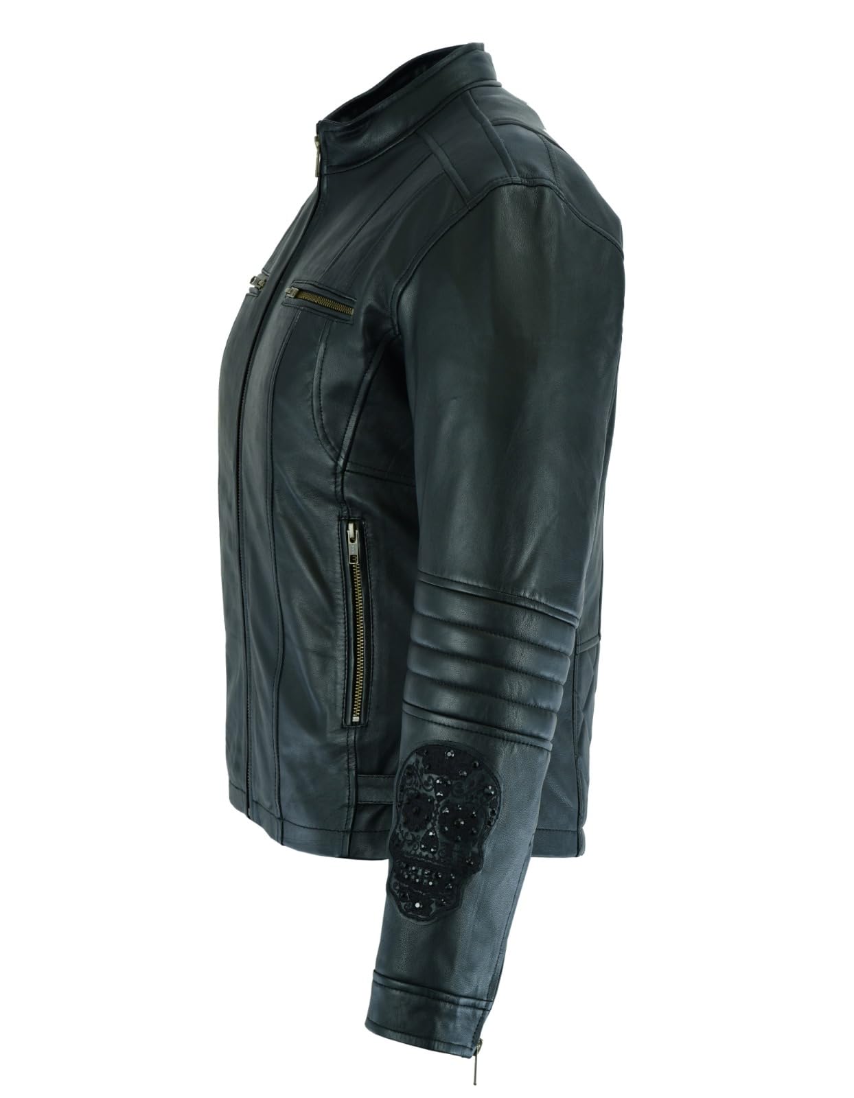 BStar Veste de Moto En Cuir Pour Femme De Touring de Crane Las Tete De Mort blouson ete/hiver de Motard de avec protection veritable Noir