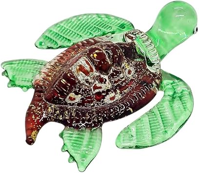 ChangThai Design Tiny 212" Gliter Sea Turtle Figurines Miniature Hand Blown Glass Marine Chelonian Aquatic Reptile Crystal Animals Cute Decorative Collectible Figurines Decor Gifts