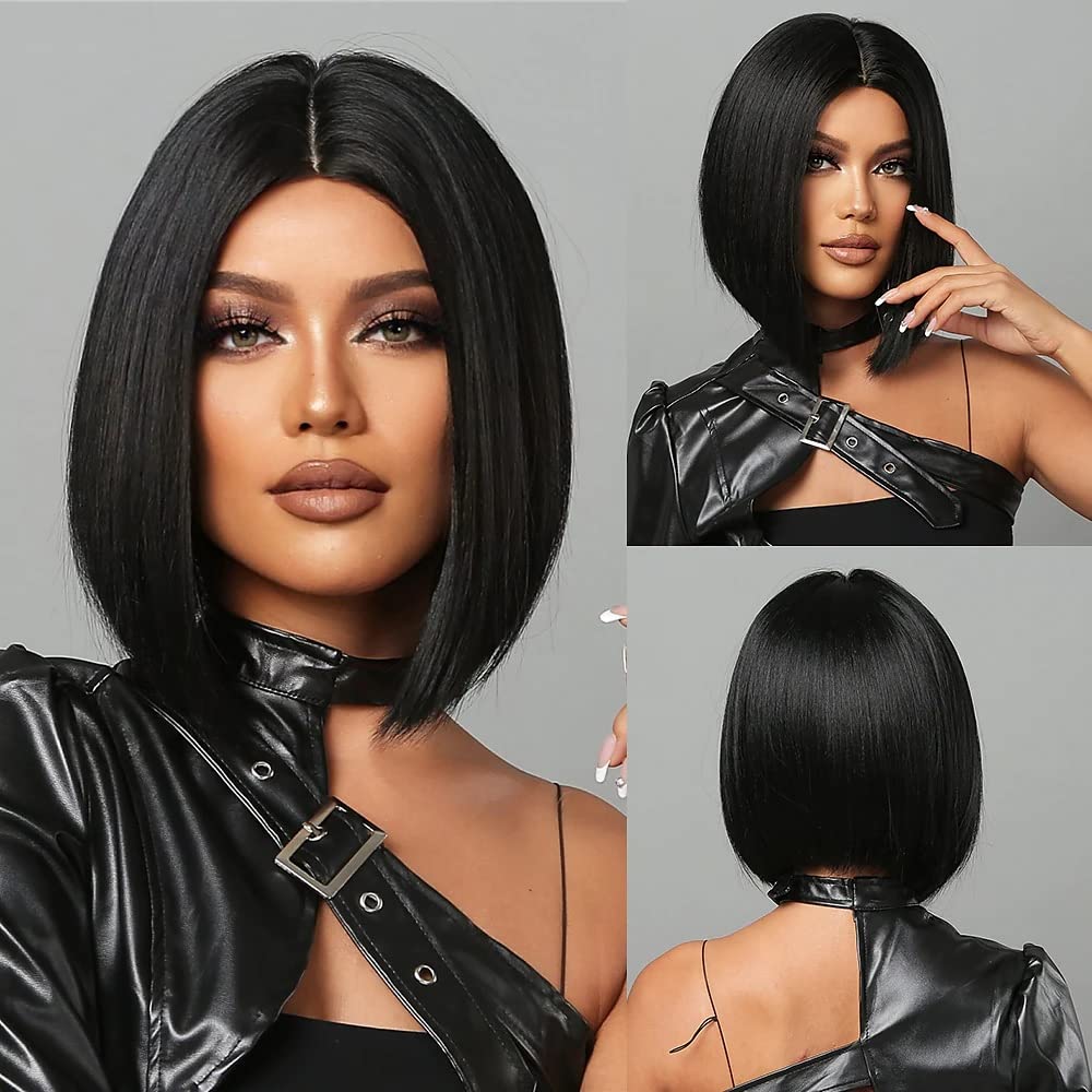 ASG 10 Inch Bob Cut Synthetic Wig Straight Middle Part Hair Natural Looking Wig Heat Resistant Fibre - Brown-image-4