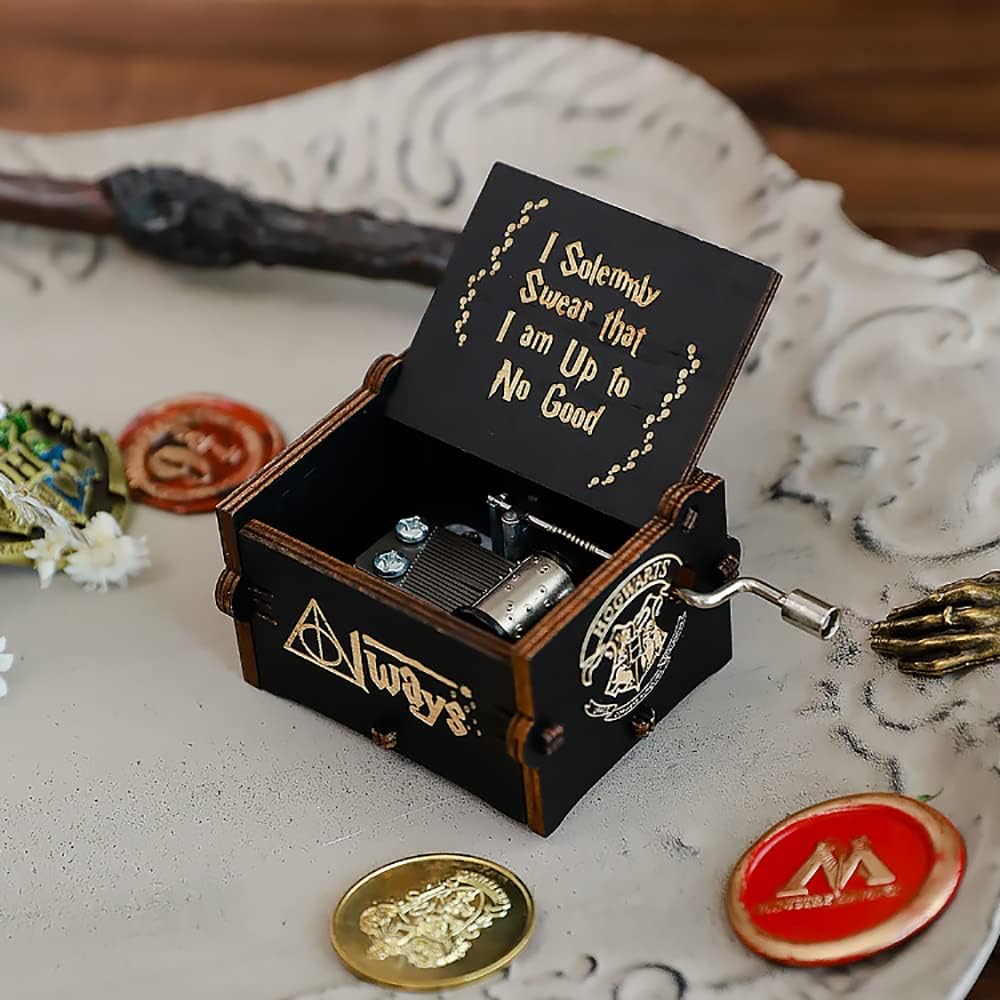 Harry Potter Music Box, Wooden Musical Box, Hand Crank Musical Boxes, Mini Antique Vintage Craft Music Box for Wedding Valentines Birthday Gifts Toys Parties Favors
