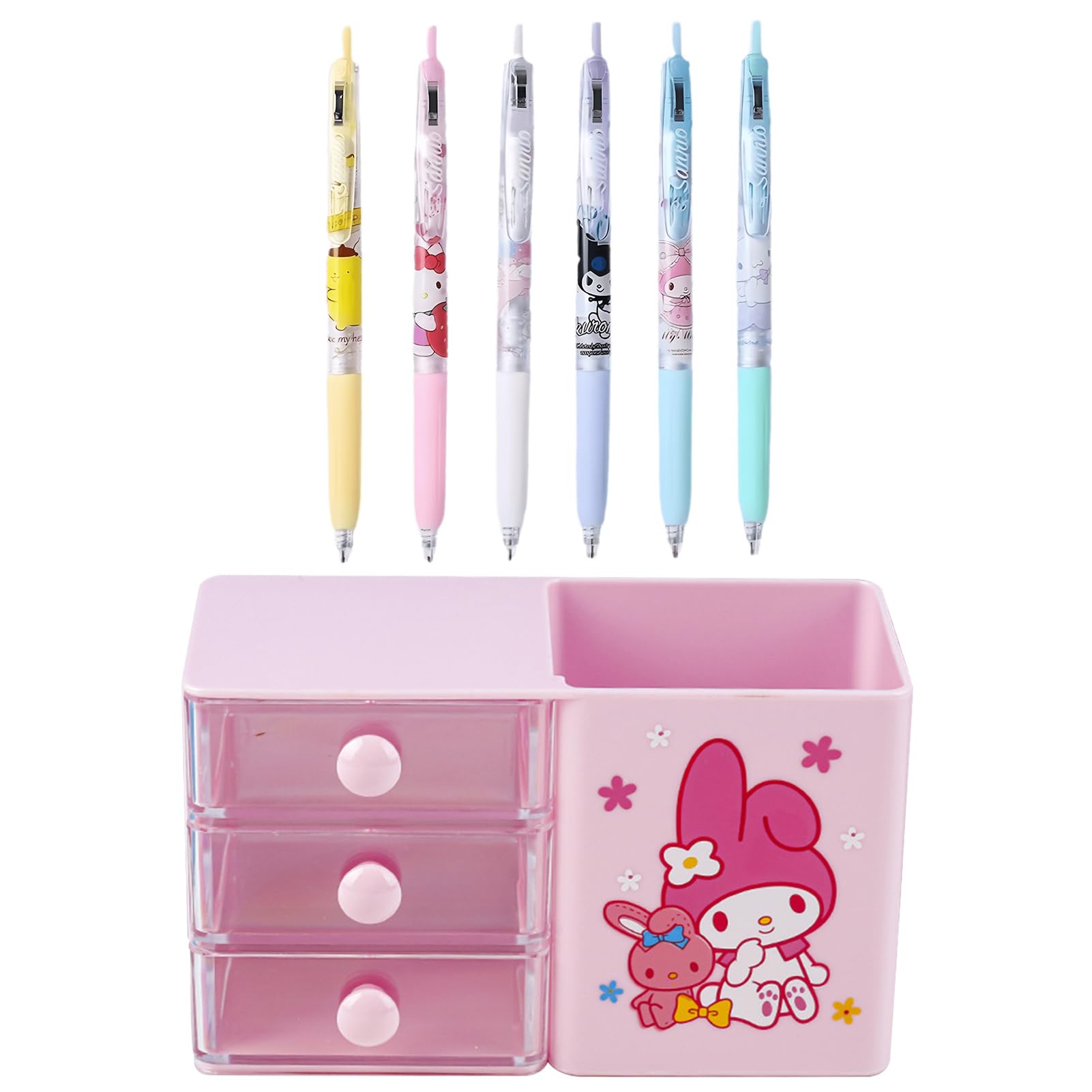 Metaparty Sanrio Papelería, My Melody - Contenedor de suministros de oficina para escritorio, soporte para bolígrafos para escritorio, lindo soporte para lápices, mini organizador de escritorio de