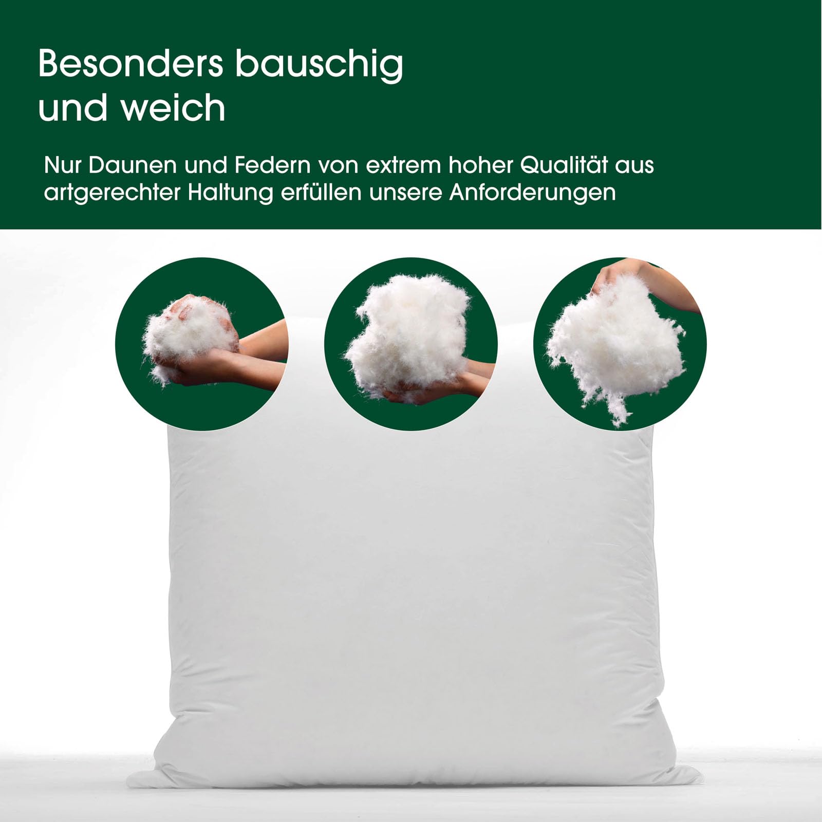 Premium de Luxe Daunenkissen 80x80 cm - Made in Germany Daunen Kopfkissen aus 100% Baumwolle - 3 Kammer Daunenkissen für Allergiker [1er Pack]