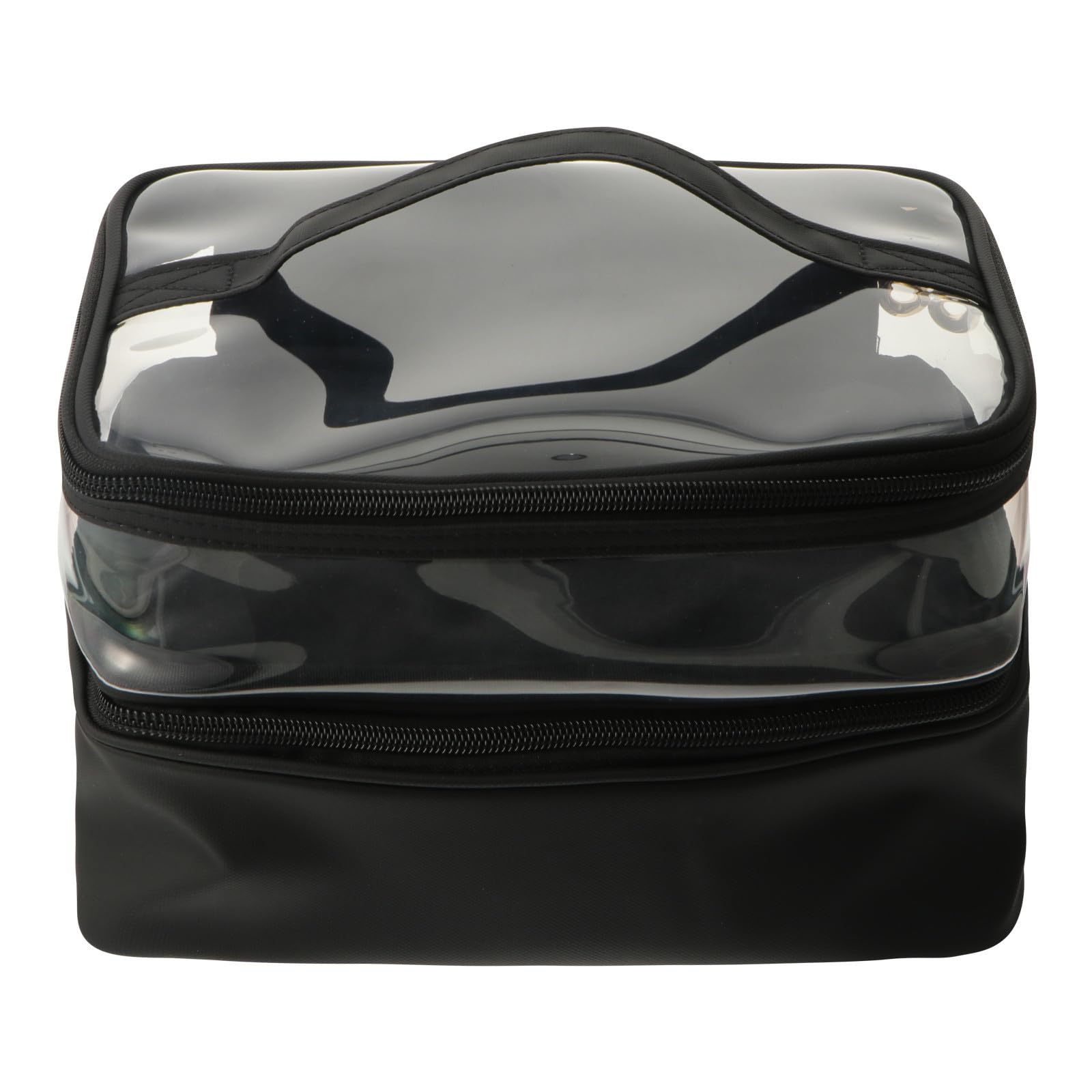 Lurrose Borsa Cosmetica Borsa da Toilette da Viaggio Doppio Strato in Pu e Plastica, Grande Capacità, Nera, per Viaggi di Lavoro e Uso Familiare