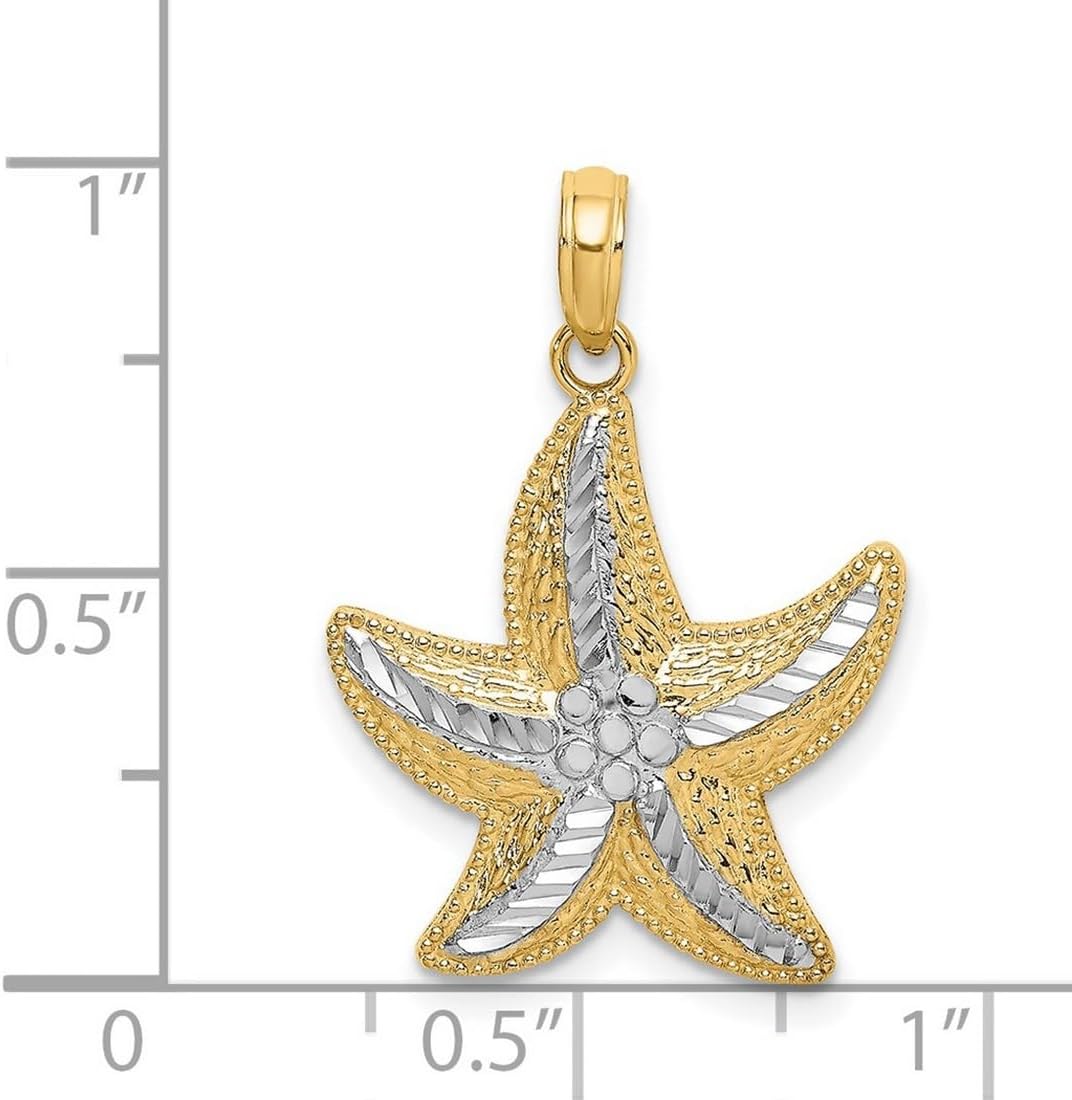JewelryWeb 14k Gold 19mm D C Small Sea shell Nautical Starfish Two-color Charm Pendant Necklace for Women - Image 2