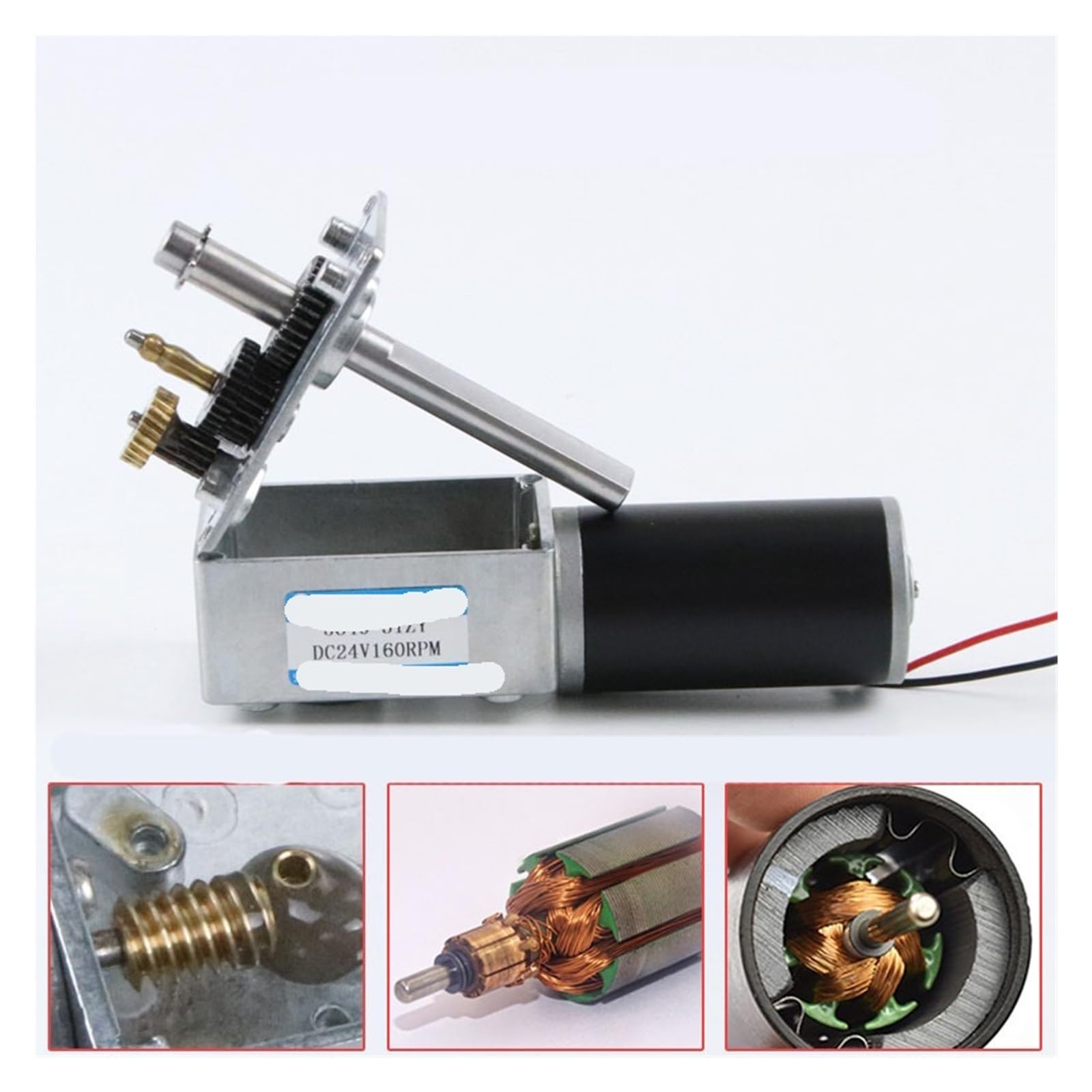 Motor de CC 12 V y 24 con escobillas, Reductor, Alto par, Velocidad Ajustable, motorreductor Tornillo sin Fin 5840-31ZY, Eje extendido, Motores 51 mm(40RPM-12VMOT and BRAC)
