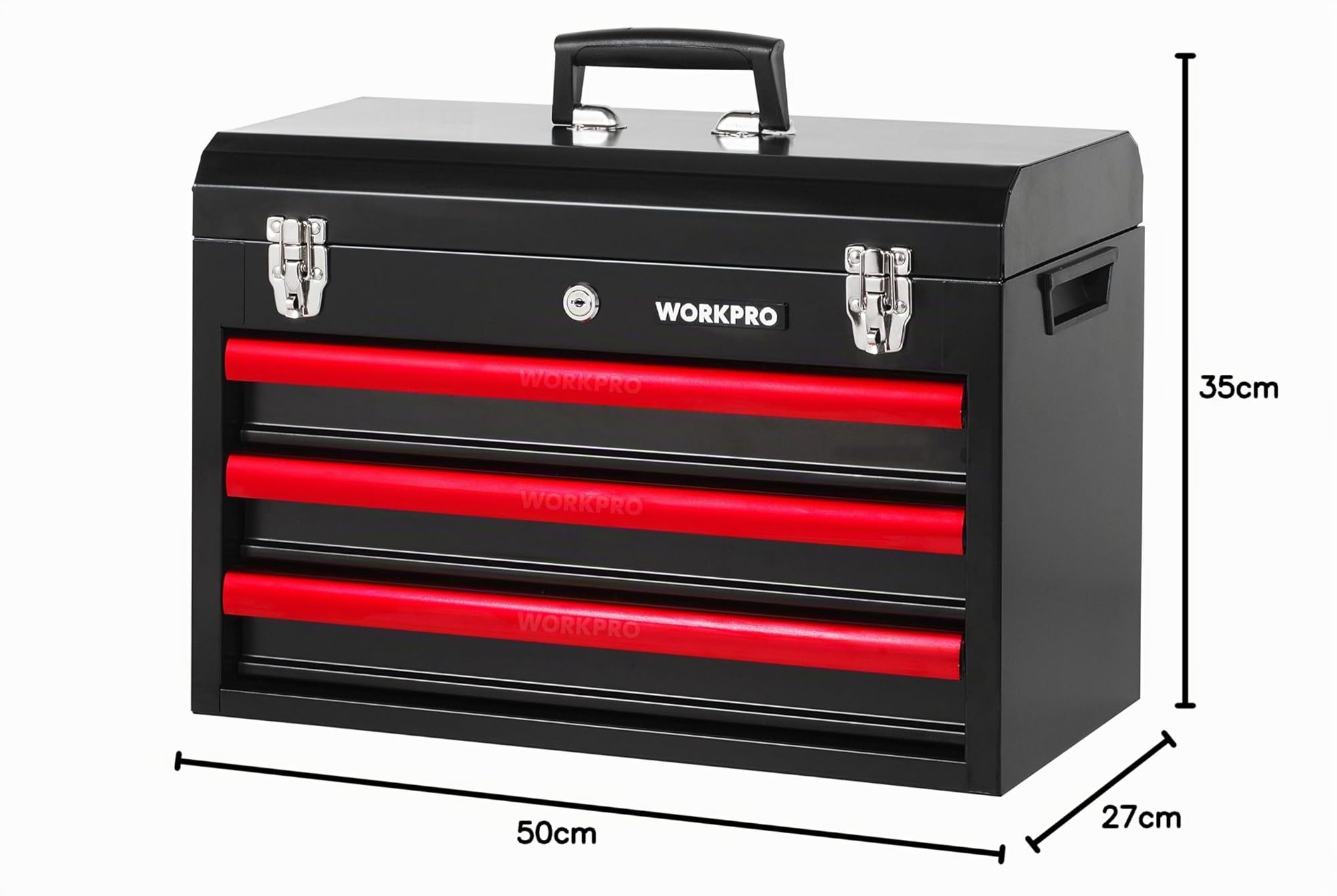 WORKPRO 408piezas Juego de herramientas mecánicas, Caja de herramientas completa para mecánicos con 3 cajones, caja de metal resistente