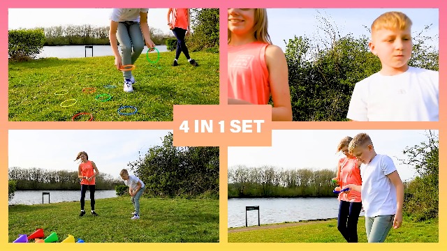 Kit De Juegos Al Aire Libre 4 En 1 Para Niños – Carreras De Sacos, Huevo Y Cuchara, 3 Piernas Y Lanzamiento De Bolsas – Ideal Para Fiestas Y Jardín