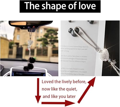 Miniatura 4 de Accesorios brillantes de automóvil para mujeres y hombres corazón de diamante y bola de felpa peluda adornos de espejo retrovisor de automóvil con