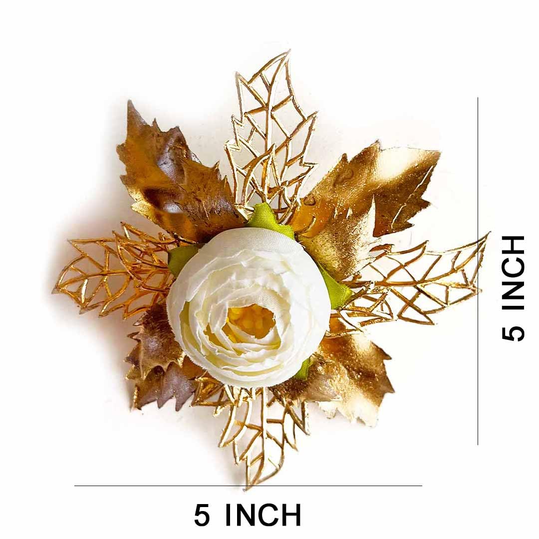 CRAFT SHOP INDIA Artificial Golden Flower Peonies Brooch for Hamper, Decoration, Gifting, Trousseau Packing | Artificial Flower Bunch Hamper (3, White) 1