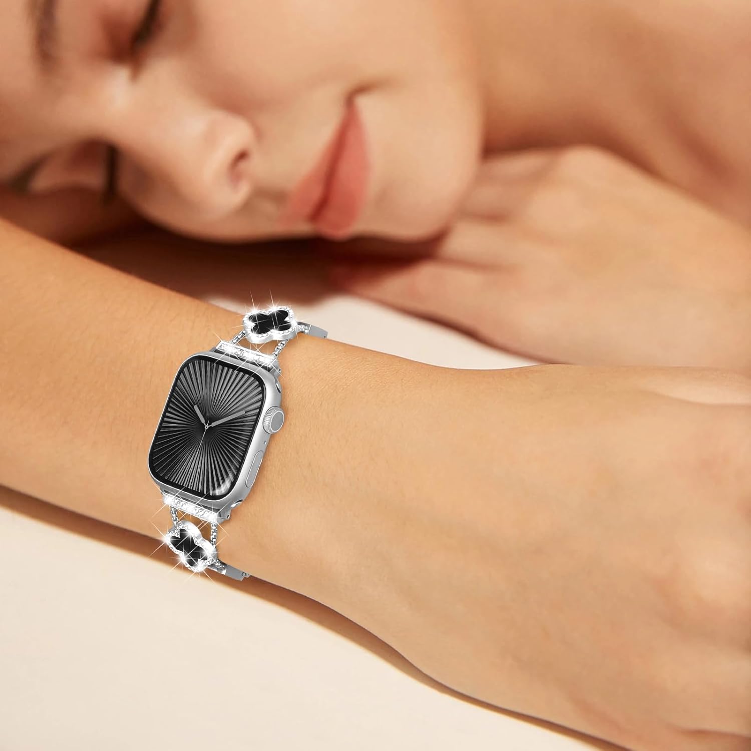 SOLOLUP Leather Band Compatible with Apple Watch Bands for Women 42mm 44mm 45mm 46mm 49mm,Dressy Slim Thin Cute Bracelet with Bling Buckle Metal Link Chain for iWatch 11 10 9 8 7 6 5 4 3 SE Ultra 3/2 - Image 8