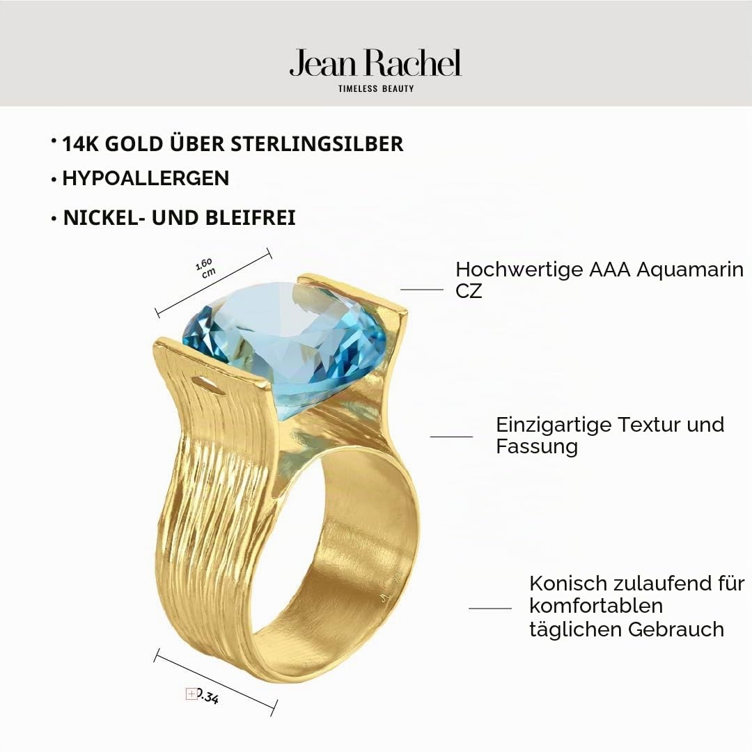 14K vergoldeter Sterling Silber Statement Ring mit 11,75 ct Zirkonia, strukturiertes Vintage Design, hypoallergen, nickelfrei, bleifrei, handgefertigte Designer-Kollektion