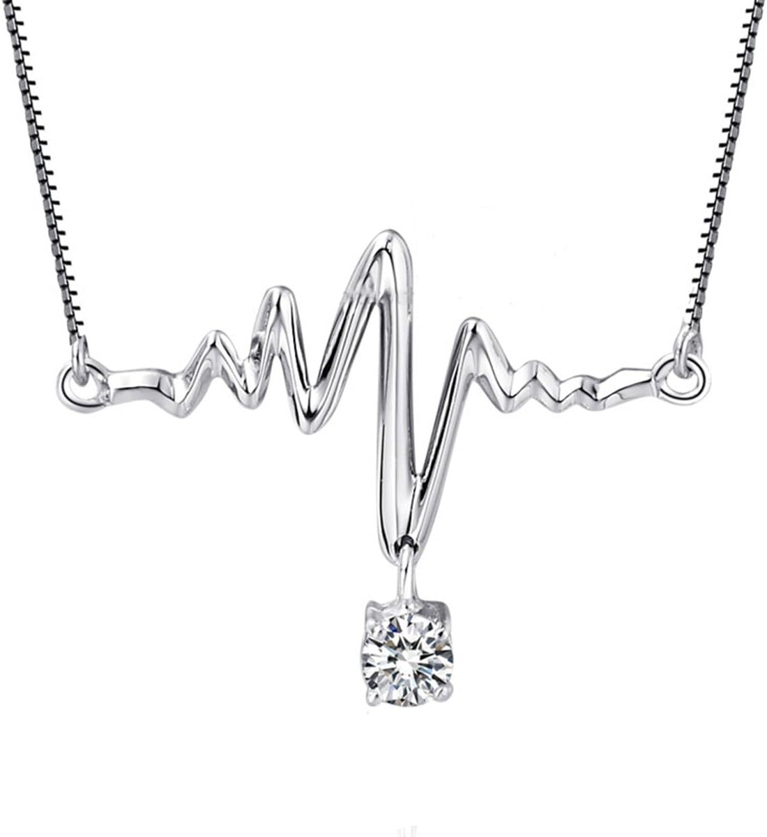 S925 Sterling Silver Lifeline Heartbeat For Lover Pendant Necklace (Heartbeat)