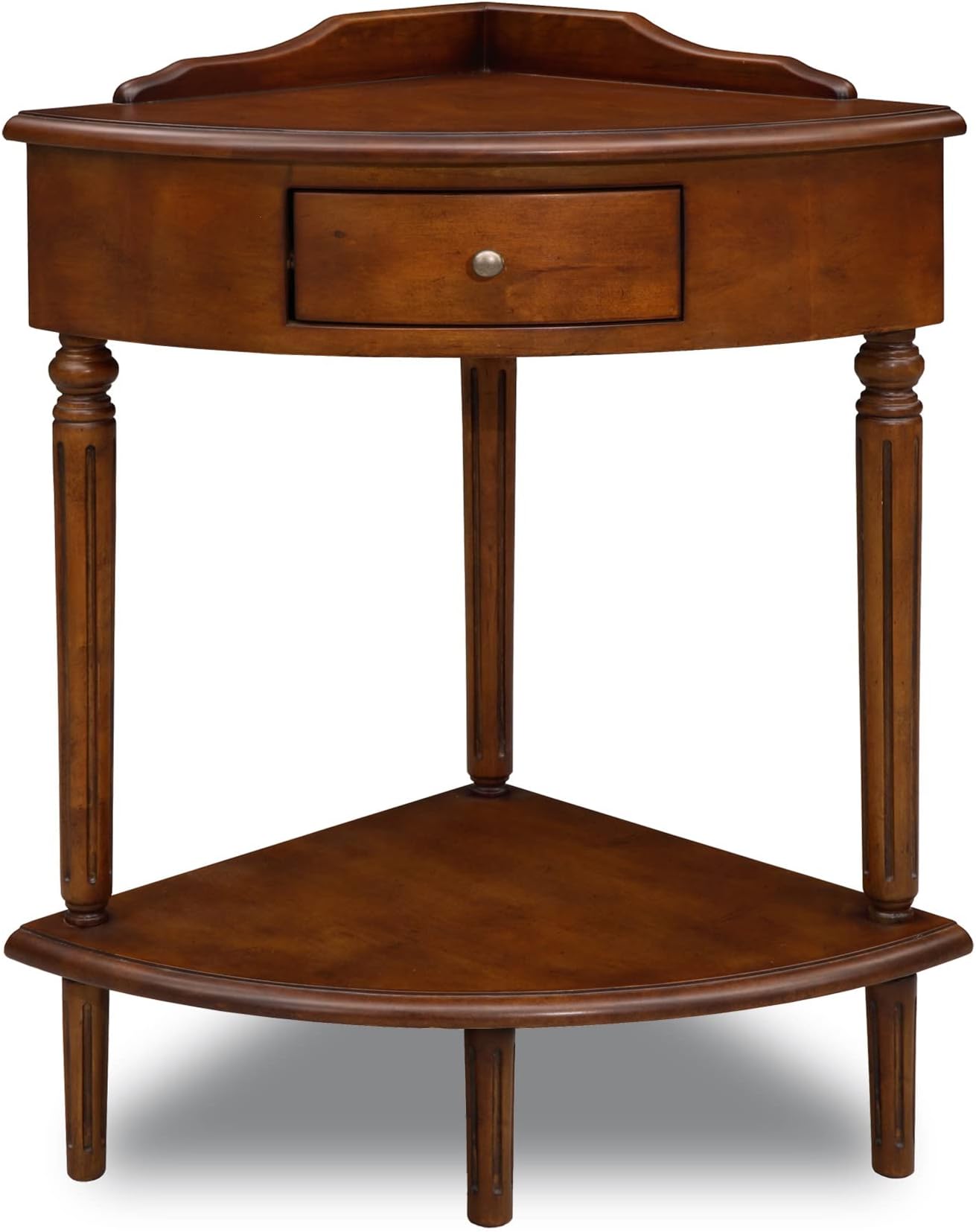 Coastal Solid Wood Corner Wedge Table with Drawer, Rich Pecan Brown, Perfect for Entryways, Hallways, and Small Spaces โ Leick Home, 9016