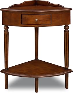 Coastal Solid Wood Corner Wedge Table with Drawer, Rich Pecan Brown, Perfect for Entryways, Hallways, and Small Spaces – Leick Home, 9016