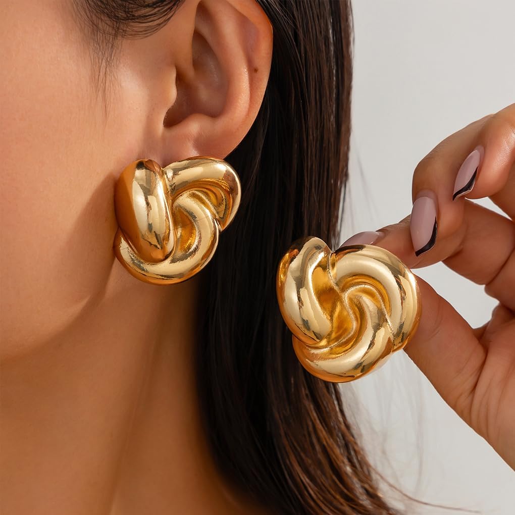 Exaggerated Twist Knot Stud Earrings,Vintage Large Irregular Geometric Twisted Statement Earring,Unique Plated Gold Big Knotted Earrings for Women - Image 2