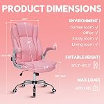 400lbs Executive Big and Tall Office Chair with Flip Up Armrests, Heavy Duty Ergonomic Comfy Office Chair, Computer Chair with Breathable PU Leather (Pink)