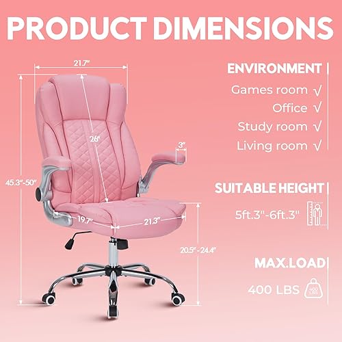 Miniatura 2 de Silla de oficina ejecutiva de 400 libras con reposabrazos abatibles, silla de computadora grande y alta para personas pesadas, silla ergonómica
