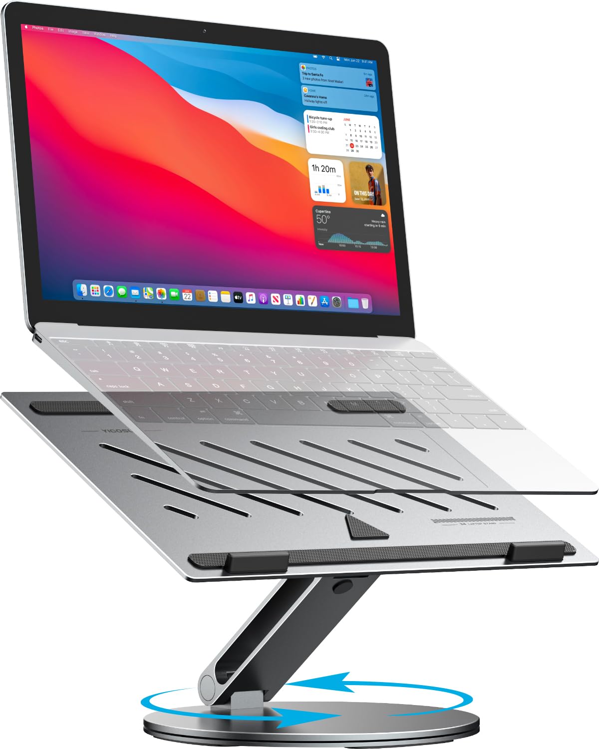 Adjustable Laptop Stand for Desk - 360 Rotating Ergonomic Riser with Aluminum Cooling Vents Sturdy Construction for 10-16