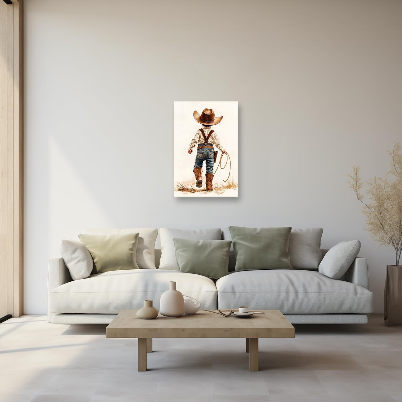 DOARTDO Western Cowboy Wall Art Western Canvas Prints Kids Cowboy Pictures Southwestern Artwork Children's Room Bedroom Decor Frame (12.00" x 18.00")
