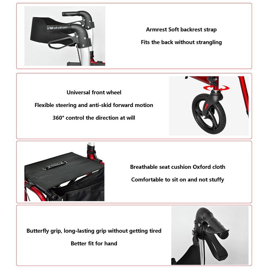 4 Ruedas Caminadores,Andador plegable con reposapiés,andador rollator con freno,Caminador Andador Aluminio con Ruedas,Para uso exterior e interior A