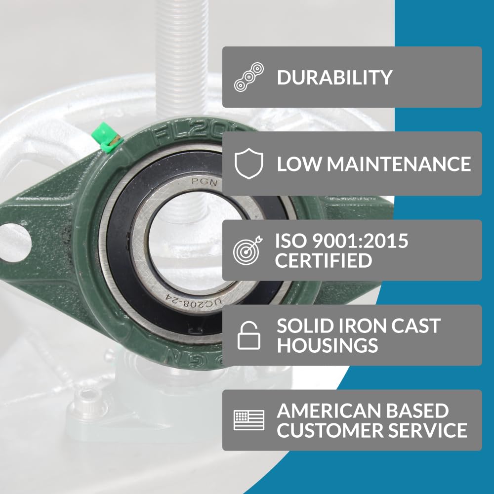 PGN UCFL 208-24 Pillow Block Bearing - Pack of 2 Flange Mounted Pillow Block Bearings - Chrome Steel Bearings with 1-1/2