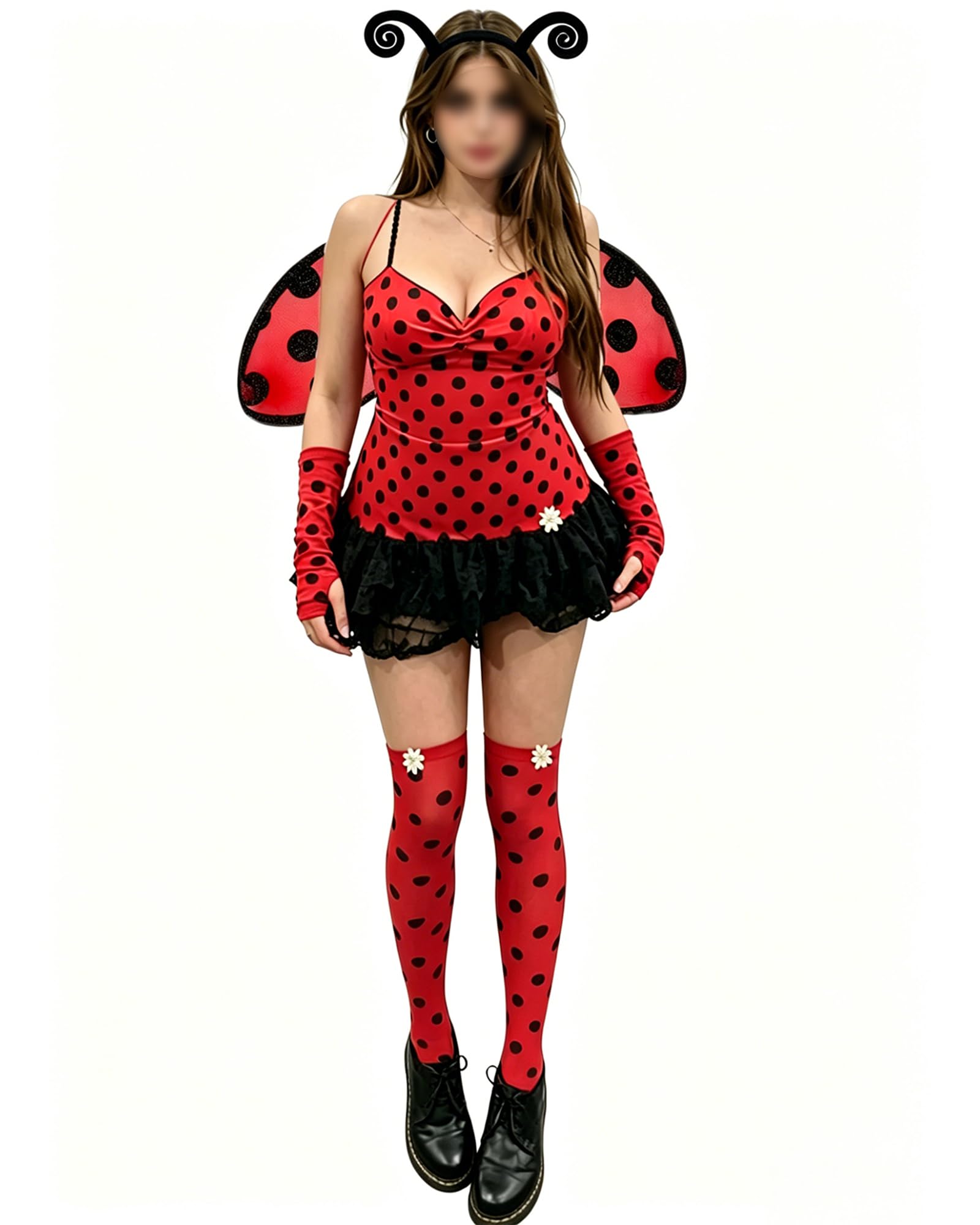Halloween Bee Costume for Women Ladybug Cosplay Dress with Wings (F-Red, M) — image 1