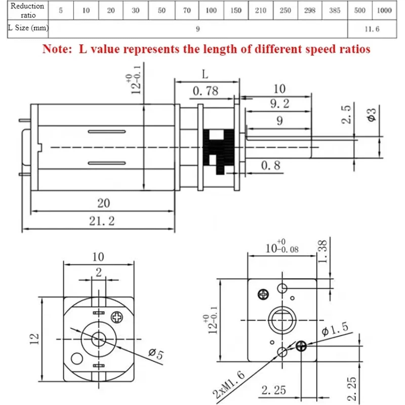 *1 x 3V 6V 12V 12GA-N30 Metall-Getriebemotor mit einstellbarer Geschwindigkeit (200rpm, 6V)