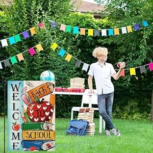 Baccessor Welcome Back to School Garden Flag 125 x 18 Inch Double Sided Apple Pencil Book School First Day Flag Vertical Fall Seasonal Farmhouse Classroom Flag Teacher Yard Outdoor Decoration