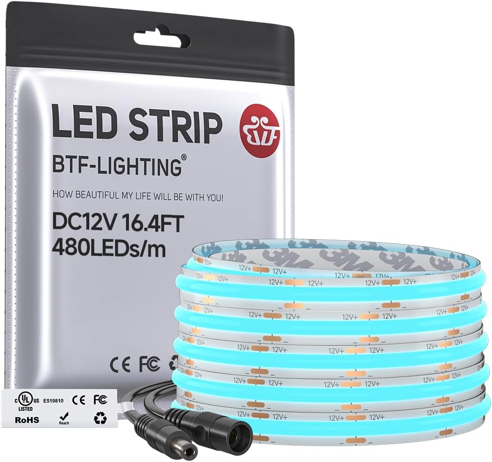 BTF-LIGHTING UL Listed Ice Blue Color FCOB COB LED Strip Light