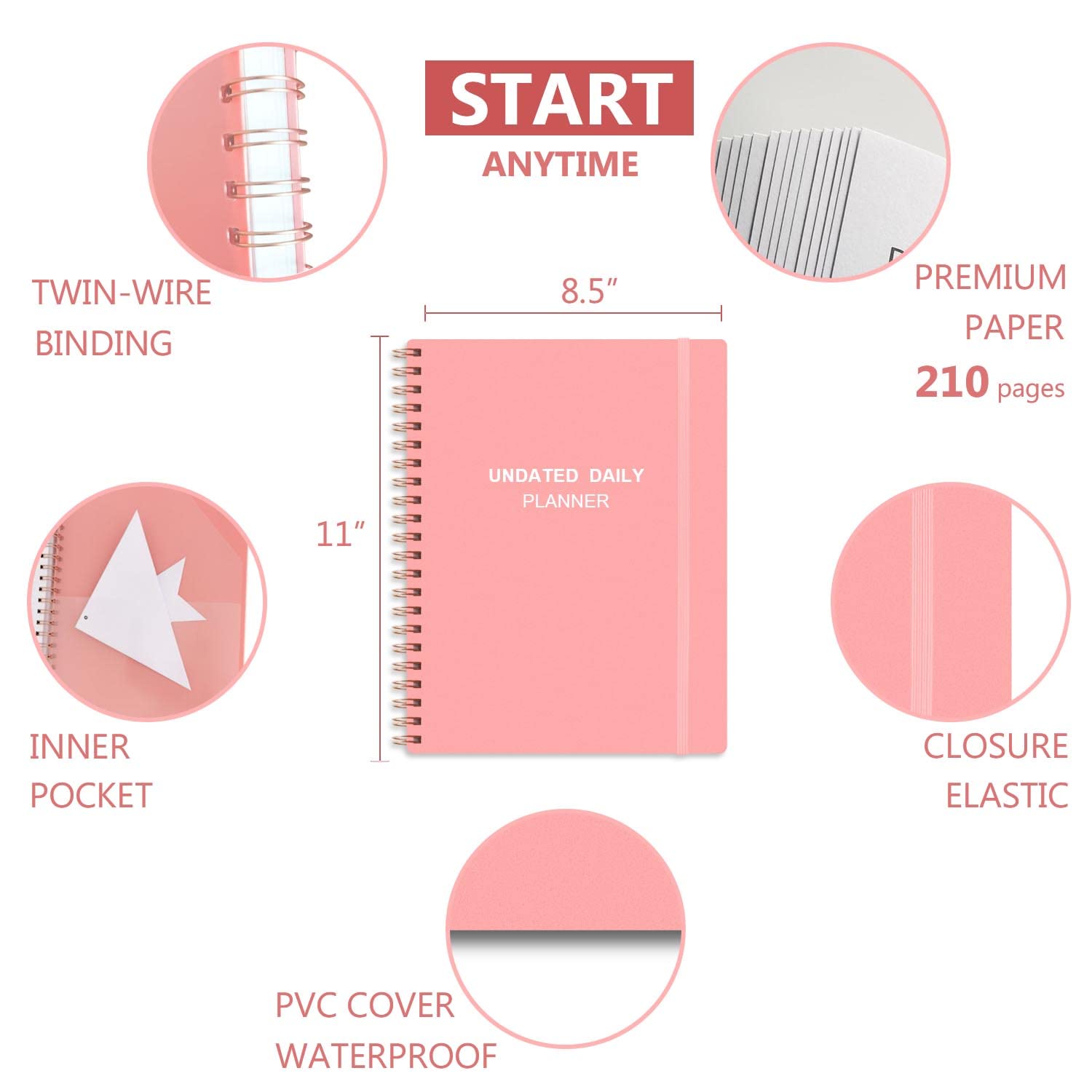 A4 Undated Daily Planner - With Hourly Schedules, Action Items And Follow-up, A4 Organizer Notebook To Increase Productivity, Appointment Book For Time Management, PU Leather, 8.5 × 11 Inch - View #3