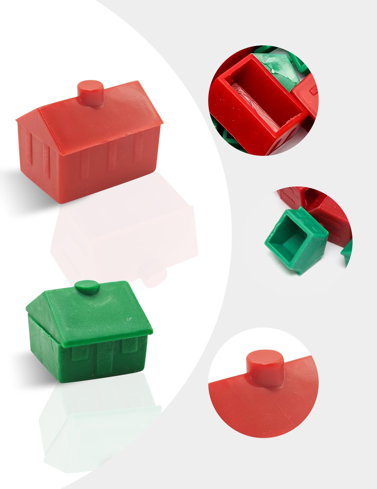 Monopoly Case & Hotel Set – 32 case verdi e 12 Alberghi rossi in plastica, pezzi di ricambio per Monopoly Classic, durevoli mattoncini da gioco e accessori per la serata di gioco (set casa)