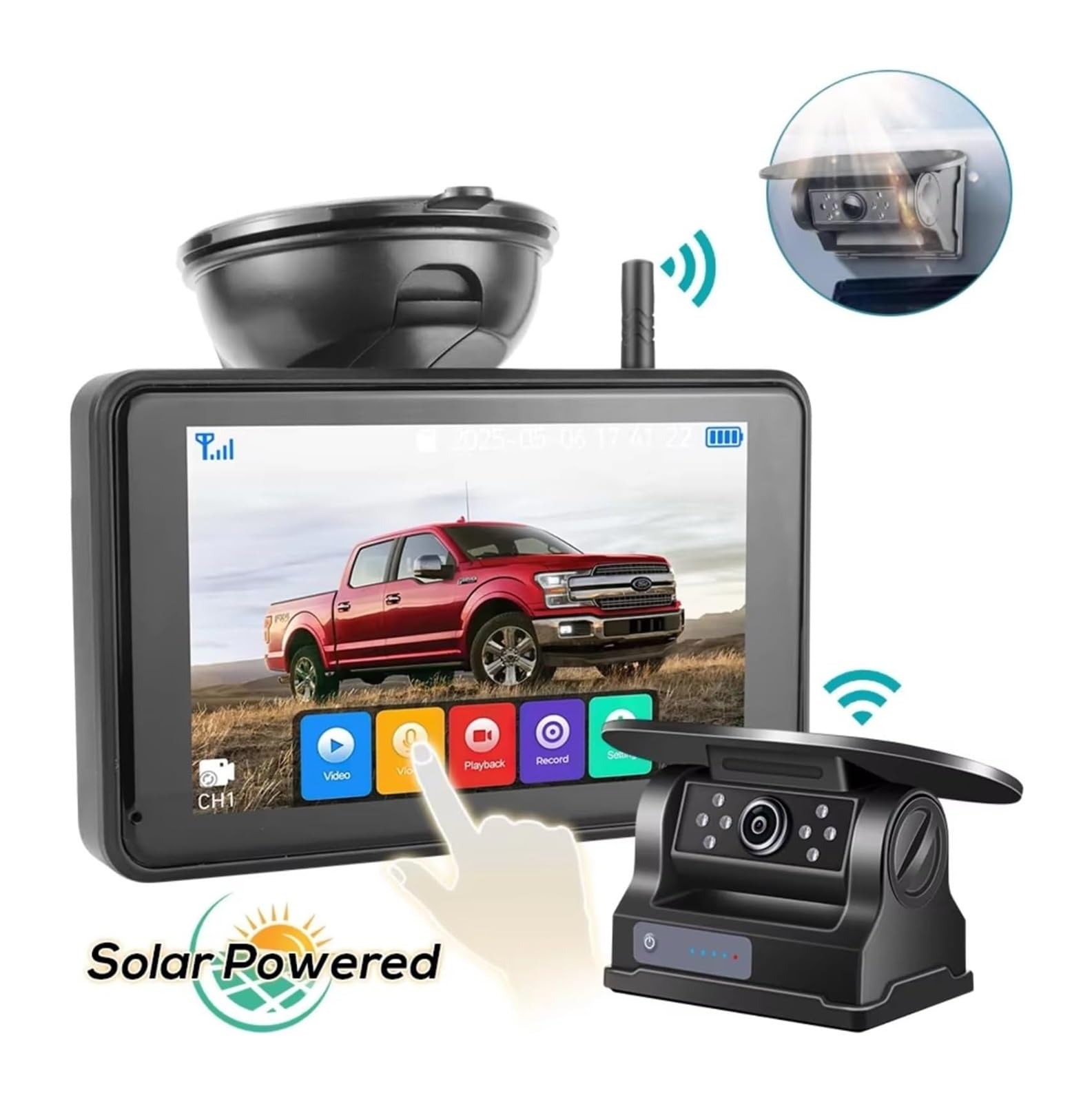 Kit Cámaras Visión Nocturna Infrarrojas Monitor DVR Inalámbrico 5'' Imán Solar para Camiones Autobuses Remolques Autocaravanas Camara Marcha Atras(Monitor Add 2 Camera)