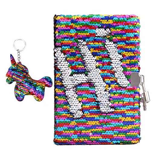 Sequin Notebook, PojoTech Flip Sequin Journal Rainbow Diary with Lock and Key for Girls Kids (Rainbow01)