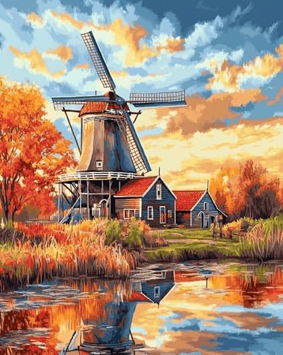 AxiangziK Cross Stitch Kits for Adults Beginners,Dutch Windmill Farm DIY Gift Embroidery Needlework Crafts Home Decor 16x20 inch Easy (11CT Pre-Printed)
