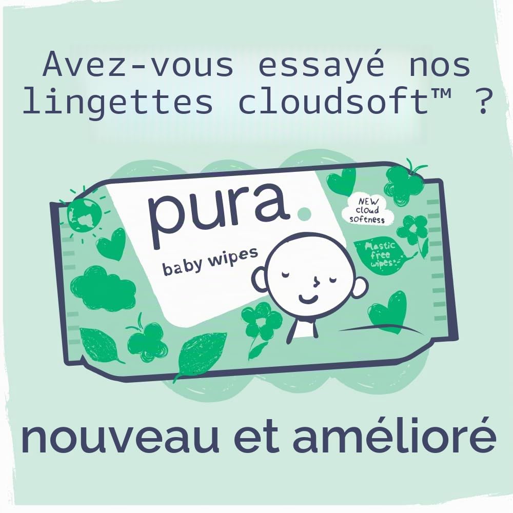 Pura Couches Écologiques Taille 5 (11-16kg) - Pack Mensuel de 132 Ultra Douces pour Peau Sensible - Coton Bio, 12 Heures de Protection